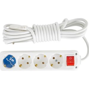 Almera 4'lü Anahtarlı Topraklı Grup Priz 3 Metre Beyaz