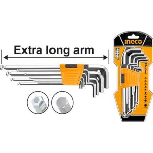 Ingco 9'Lu Ekstra Uzun Yuvarlak Uçlu Alyan Anahtar Seti 1.5-10Mm