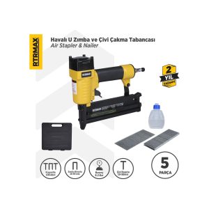 Rtrmax RTM0124 Havalı U Zımba ve Çivi Çakma Tabancası 10-50 / 16-40 Çantalı