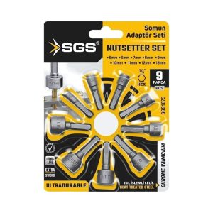 SGS 9 Parça Manyetik Somun Sökme ve Çatı Adaptörü Seti 5–13 mm SGS1875