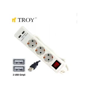 Troy 24023 Usb Girişli Üçlü Grup Priz ve Uzatma Kablosu