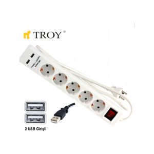Troy 24025 Usb Girişli Beşli Grup Priz ve Uzatma Kablosu